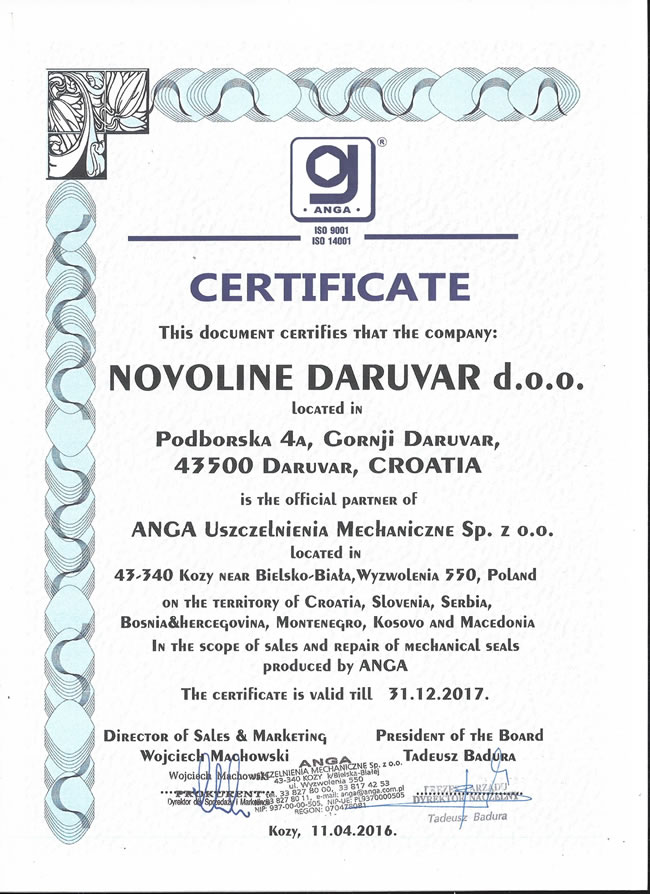 ANGA certifikat